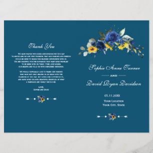 Bröllopsprogrammet Charm Solblommor Blue Blommigt Reklamblad