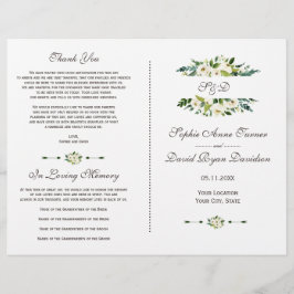 Bröllopsprogrammet Charming White Blooming Blommig Reklamblad