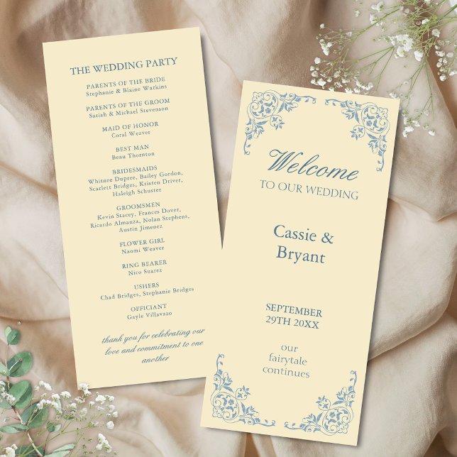 Bröllopsprogrammet chic Vintage Butter Gult Classi (elegant butter yellow wedding program cards for vintage classic old money southern charm events)