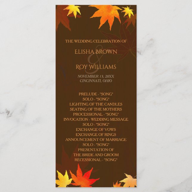 Bröllopsprogrammet Chocolate Brown Autumn Program (Framsida)