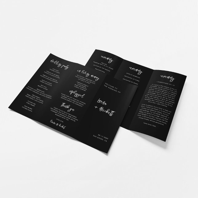 Bröllopsprogrammet contemporary Black Trifold Reklamblad (Skapare uppladdad)