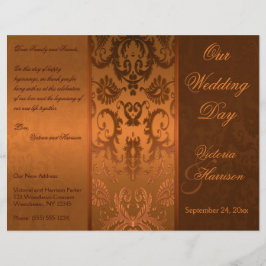 Bröllopsprogrammet Copper and Brown Damask