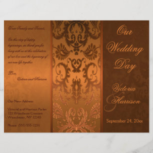 Bröllopsprogrammet Copper and Brown Damask