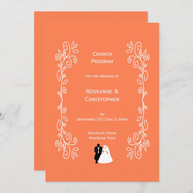 Bröllopsprogrammet Coral Bride Groom Design Program (Fram/baksida)