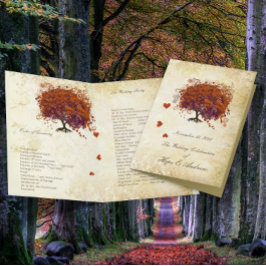 Bröllopsprogrammet Coral Plum Heart Löv Träd Guld