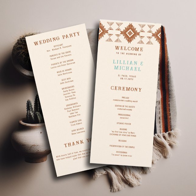 Bröllopsprogrammet Cowboy Land Westerna öknen Kärl (cowboy country western desert wedding program aztec pattern terracotta teal)