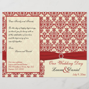 Bröllopsprogrammet Cream och Red Damask