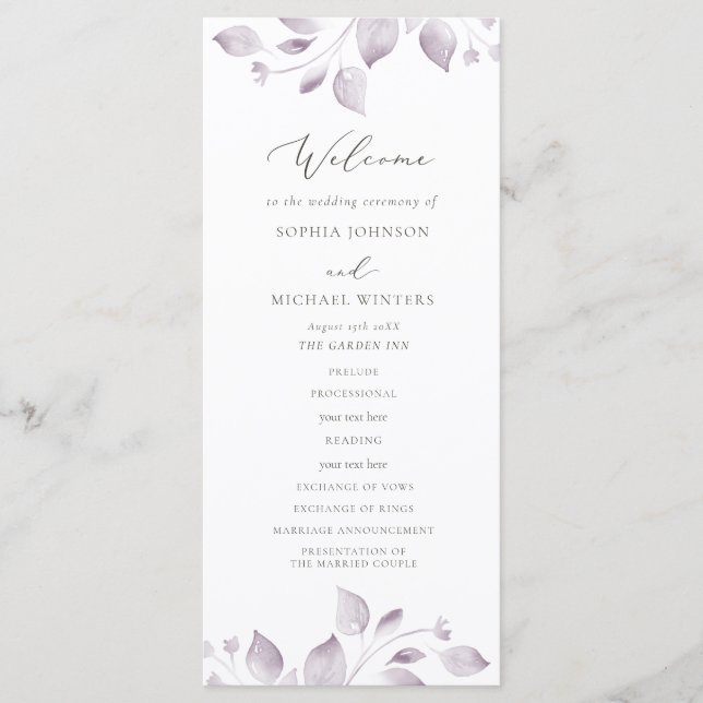 Bröllopsprogrammet Dreamy Foliage Program (Framsida)
