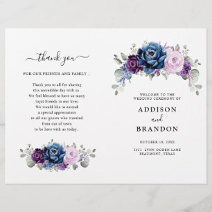 Bröllopsprogrammet Dusty Blue Lila Lilac Blooms