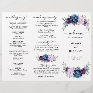 Bröllopsprogrammet Dusty Blue Lila Lilac Blooms