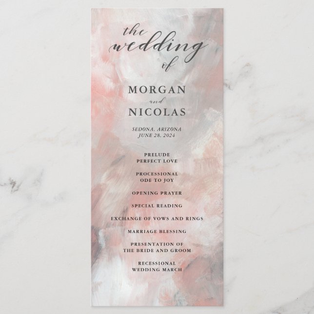 Bröllopsprogrammet Dusty Coral Abstrakt Brushstrok Program (Framsida)