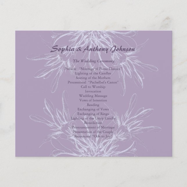 Bröllopsprogrammet Dusty Lila Blommigt (Framsida)