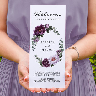 Bröllopsprogrammet Editable Plum Peonies Trifold Reklamblad
