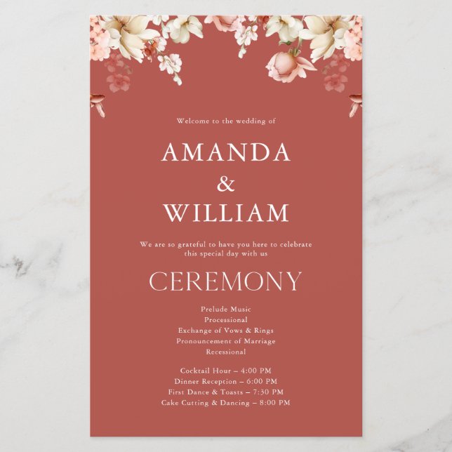 Bröllopsprogrammet elegant Blommigt (Framsida)