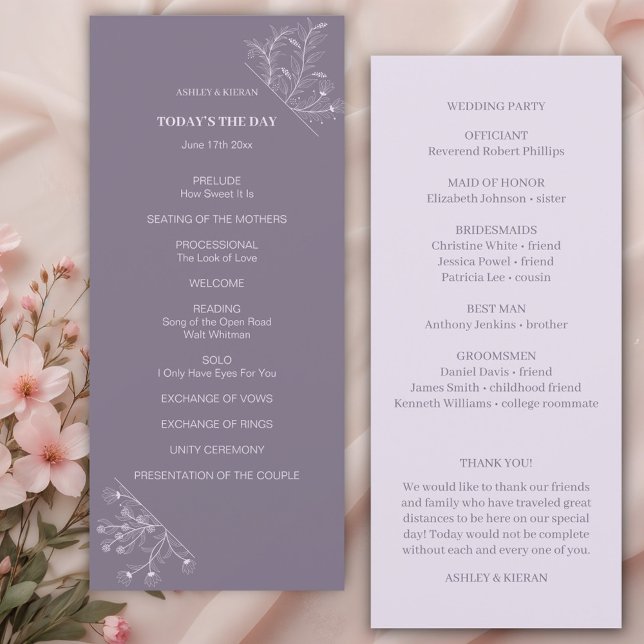 Bröllopsprogrammet elegant Blommigt Lavender (Skapare uppladdad)