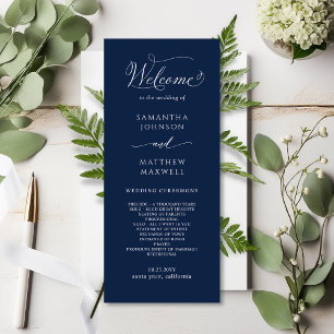 Bröllopsprogrammet elegant Calligraphy Navy Blue