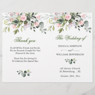 Bröllopsprogrammet elegant Eucalyptus Vattenfärg