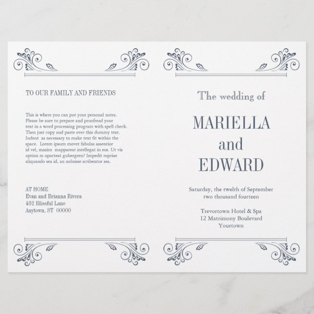 Bröllopsprogrammet elegant kontur (Framsida)