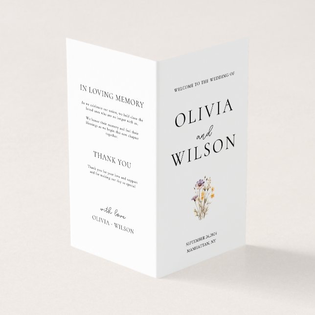 Bröllopsprogrammet elegant Light Lila Blommigt Kort (Utsida)