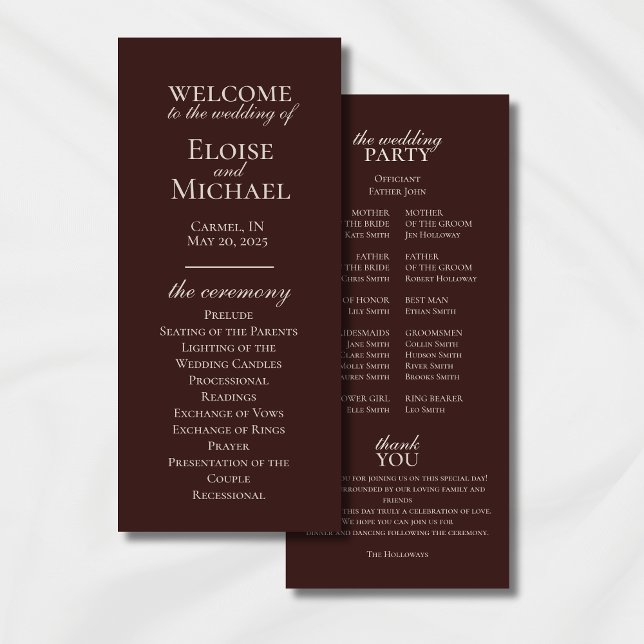 Bröllopsprogrammet elegant Minimalist Mousse Brown (Modern Elegant Mousse Brown Wedding Suite Theme with options to personalize for your special day.)