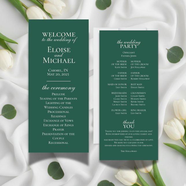 Bröllopsprogrammet elegant minimalistisk kalligraf (This Sage Green Wedding Program features a clean, elegant layout with romantic calligraphy!)