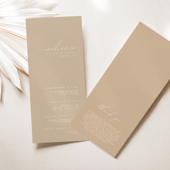 Bröllopsprogrammet elegant minimalistisk vit & beg meny (Skapare uppladdad)