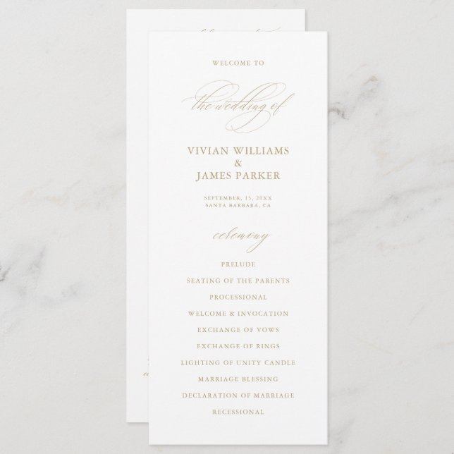 Bröllopsprogrammet elegant Modern Calligraphy Whit (Fram/baksida)