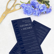 Bröllopsprogrammet elegant Navy Blue Grått Typogra