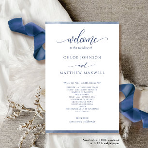 Bröllopsprogrammet elegant Navy Blue Watercolor Ra