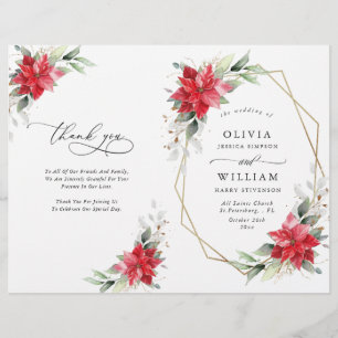 Bröllopsprogrammet elegant Poinsettia Watercolor