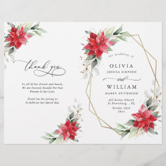 Bröllopsprogrammet elegant Poinsettia Watercolor