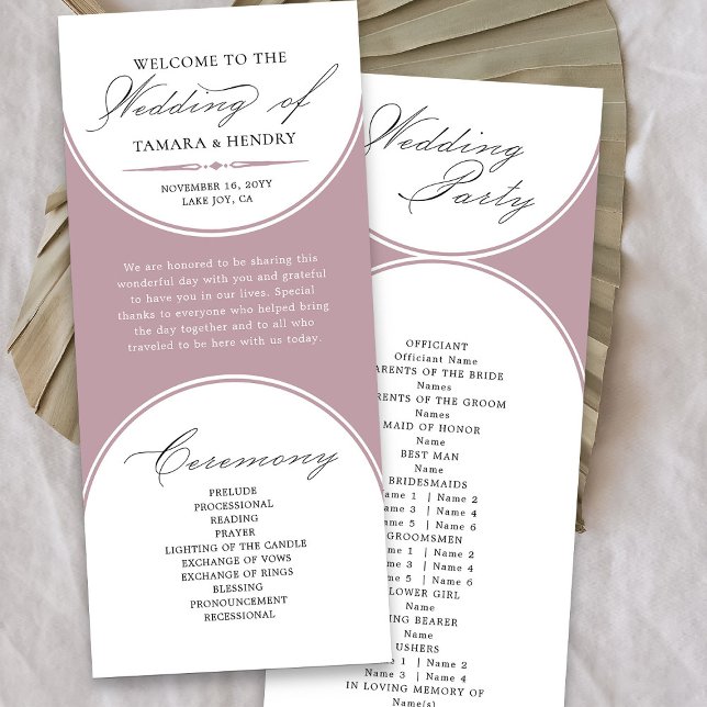 Bröllopsprogrammet elegant Script Dusty Ro Arch (Elegant dusty rose pink wedding program from my Wedding Colors collection)