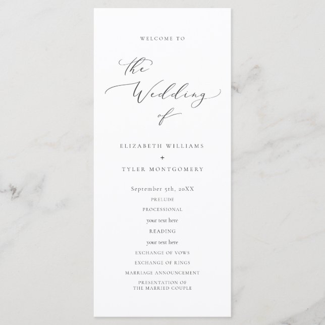 Bröllopsprogrammet elegant Script Program (Framsida)