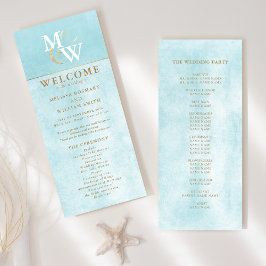 Bröllopsprogrammet elegant Sea Glass Teal Monogram