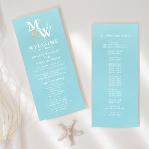 Bröllopsprogrammet elegant Sea Glass Teal Monogram