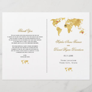 Bröllopsprogrammet elegant Travel Guld World Map