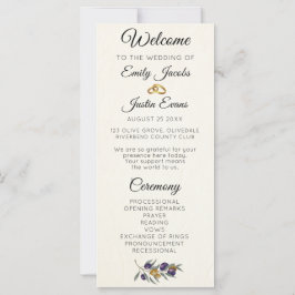 Bröllopsprogrammet elegant vattenfärg, olive