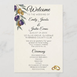 Bröllopsprogrammet elegant vattenfärg, olive program