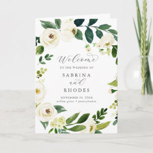 Bröllopsprogrammet elegant Vit Blommigt, vikt Program