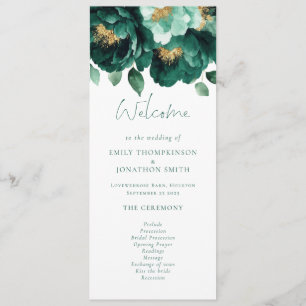 Bröllopsprogrammet Emerald and Guld Blommigt Inbjudningar