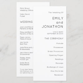 Bröllopsprogrammet Enkel typografi, svartvitt