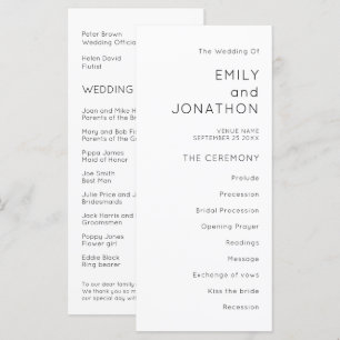 Bröllopsprogrammet Enkel typografi, svartvitt