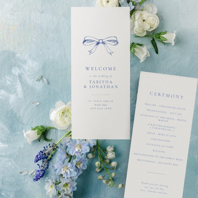 Bröllopsprogrammet Enkelt Vintage Bow Blue Program (Skapare uppladdad)