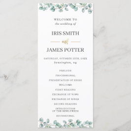 Bröllopsprogrammet Eucalyptus Greenery Löv Guld Program