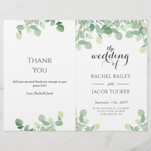 Bröllopsprogrammet Eucalyptus Greenery Script Blom