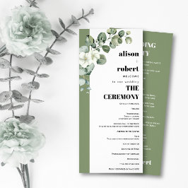 Bröllopsprogrammet Eucalyptus gren och blommor Reklamkort