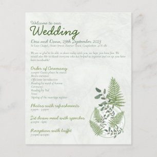 Bröllopsprogrammet Eucalyptus och Fern Ringar Flygblad