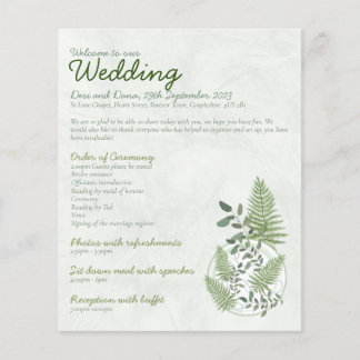 Bröllopsprogrammet Eucalyptus och Fern Ringar Flygblad
