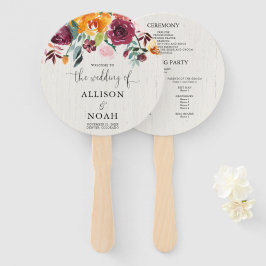 Bröllopsprogrammet Fall blommigt, vattenfärg, rust