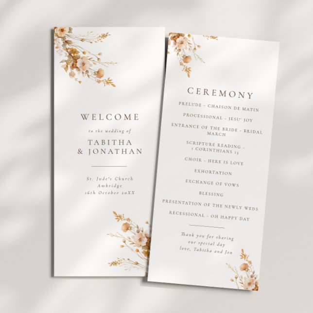 Bröllopsprogrammet Fall Brown & Orange Wildblommor Program (Skapare uppladdad)